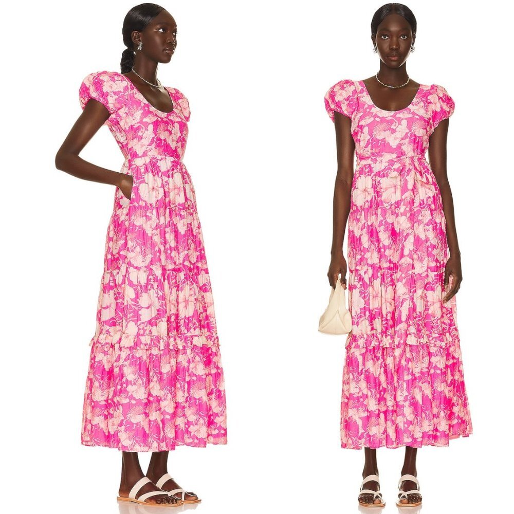 LoveShackFancy | NEW Karalie Silk Blend Maxi Dress in Holiday Sun Fuchsia Size 2 - Picture 2 of 13